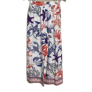Midnight Sky rayon linen blend pull on wide leg pant ocean sea print size small